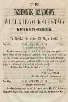 Dziennik Rządowy Wielkiego Księstwa Krakowskiego. 1852, nr 96