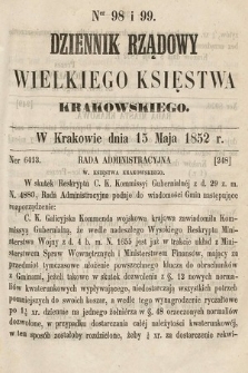 Dziennik Rządowy Wielkiego Księstwa Krakowskiego. 1852, nr 98-99