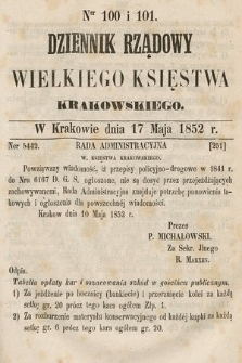 Dziennik Rządowy Wielkiego Księstwa Krakowskiego. 1852, nr 100-101