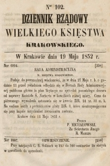 Dziennik Rządowy Wielkiego Księstwa Krakowskiego. 1852, nr 102