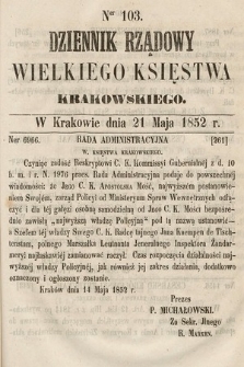 Dziennik Rządowy Wielkiego Księstwa Krakowskiego. 1852, nr 103