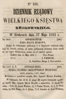Dziennik Rządowy Wielkiego Księstwa Krakowskiego. 1852, nr 105
