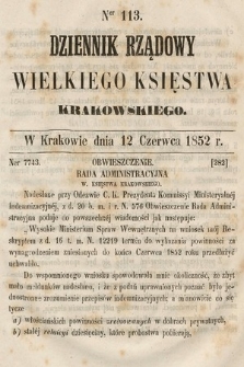 Dziennik Rządowy Wielkiego Księstwa Krakowskiego. 1852, nr 113