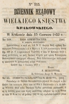 Dziennik Rządowy Wielkiego Księstwa Krakowskiego. 1852, nr 115
