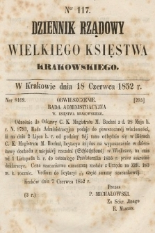 Dziennik Rządowy Wielkiego Księstwa Krakowskiego. 1852, nr 117