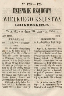 Dziennik Rządowy Wielkiego Księstwa Krakowskiego. 1852, nr 123-125