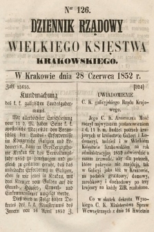 Dziennik Rządowy Wielkiego Księstwa Krakowskiego. 1852, nr 126