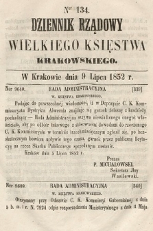 Dziennik Rządowy Wielkiego Księstwa Krakowskiego. 1852, nr 134