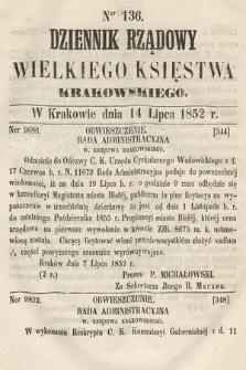 Dziennik Rządowy Wielkiego Księstwa Krakowskiego. 1852, nr 136