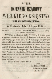 Dziennik Rządowy Wielkiego Księstwa Krakowskiego. 1852, nr 138