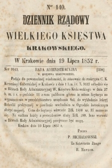 Dziennik Rządowy Wielkiego Księstwa Krakowskiego. 1852, nr 140