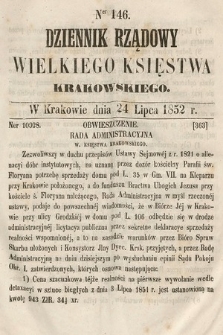 Dziennik Rządowy Wielkiego Księstwa Krakowskiego. 1852, nr 146