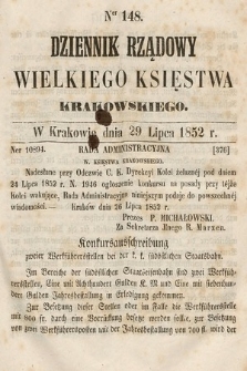 Dziennik Rządowy Wielkiego Księstwa Krakowskiego. 1852, nr 148