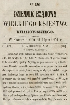 Dziennik Rządowy Wielkiego Księstwa Krakowskiego. 1852, nr 150