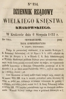 Dziennik Rządowy Wielkiego Księstwa Krakowskiego. 1852, nr 154
