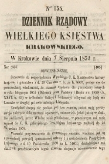 Dziennik Rządowy Wielkiego Księstwa Krakowskiego. 1852, nr 155