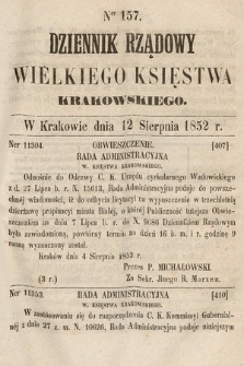 Dziennik Rządowy Wielkiego Księstwa Krakowskiego. 1852, nr 157