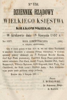 Dziennik Rządowy Wielkiego Księstwa Krakowskiego. 1852, nr 159