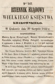 Dziennik Rządowy Wielkiego Księstwa Krakowskiego. 1852, nr 167