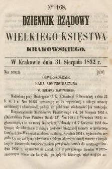 Dziennik Rządowy Wielkiego Księstwa Krakowskiego. 1852, nr 168