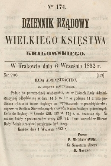 Dziennik Rządowy Wielkiego Księstwa Krakowskiego. 1852, nr 174
