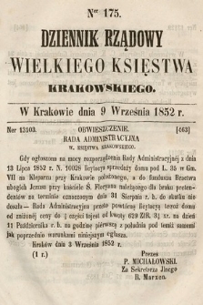 Dziennik Rządowy Wielkiego Księstwa Krakowskiego. 1852, nr 175