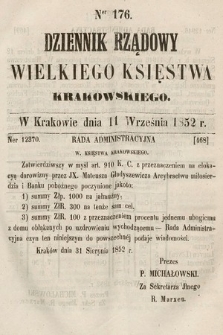 Dziennik Rządowy Wielkiego Księstwa Krakowskiego. 1852, nr 176