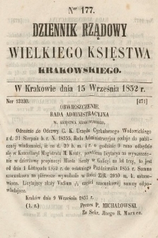 Dziennik Rządowy Wielkiego Księstwa Krakowskiego. 1852, nr 177