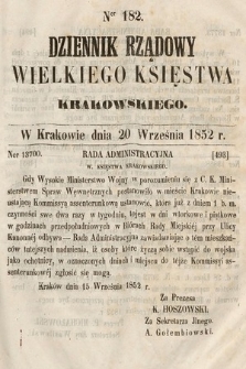 Dziennik Rządowy Wielkiego Księstwa Krakowskiego. 1852, nr 182