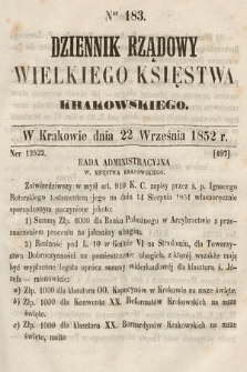 Dziennik Rządowy Wielkiego Księstwa Krakowskiego. 1852, nr 183