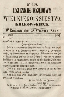 Dziennik Rządowy Wielkiego Księstwa Krakowskiego. 1852, nr 186