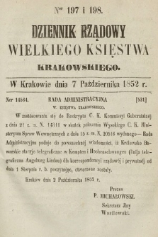 Dziennik Rządowy Wielkiego Księstwa Krakowskiego. 1852, nr 197-198