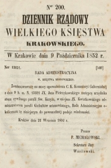 Dziennik Rządowy Wielkiego Księstwa Krakowskiego. 1852, nr 200