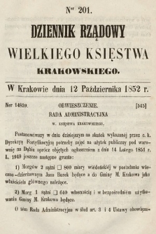 Dziennik Rządowy Wielkiego Księstwa Krakowskiego. 1852, nr 201