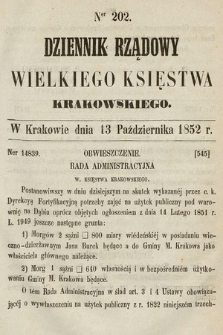 Dziennik Rządowy Wielkiego Księstwa Krakowskiego. 1852, nr 202