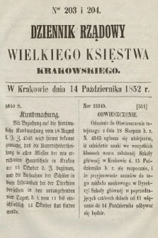Dziennik Rządowy Wielkiego Księstwa Krakowskiego. 1852, nr 203-204