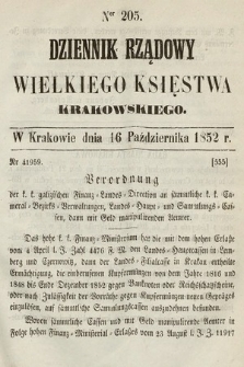 Dziennik Rządowy Wielkiego Księstwa Krakowskiego. 1852, nr 205