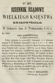 Dziennik Rządowy Wielkiego Księstwa Krakowskiego. 1852, nr 207