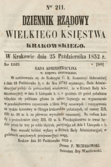 Dziennik Rządowy Wielkiego Księstwa Krakowskiego. 1852, nr 211