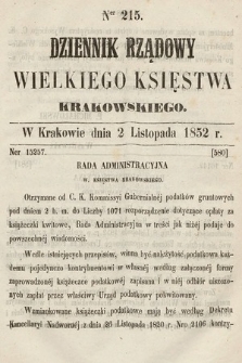 Dziennik Rządowy Wielkiego Księstwa Krakowskiego. 1852, nr 215