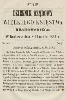 Dziennik Rządowy Wielkiego Księstwa Krakowskiego. 1852, nr 219