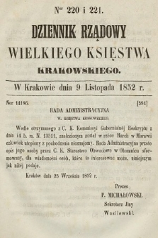 Dziennik Rządowy Wielkiego Księstwa Krakowskiego. 1852, nr 220-221