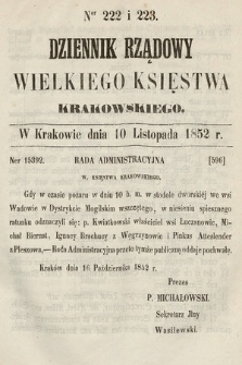 Dziennik Rządowy Wielkiego Księstwa Krakowskiego. 1852, nr 222-223