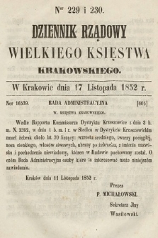 Dziennik Rządowy Wielkiego Księstwa Krakowskiego. 1852, nr 229-230