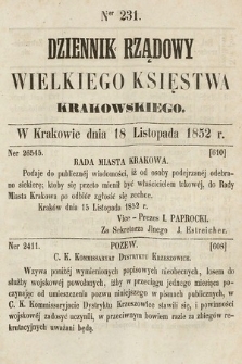 Dziennik Rządowy Wielkiego Księstwa Krakowskiego. 1852, nr 231