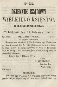 Dziennik Rządowy Wielkiego Księstwa Krakowskiego. 1852, nr 232