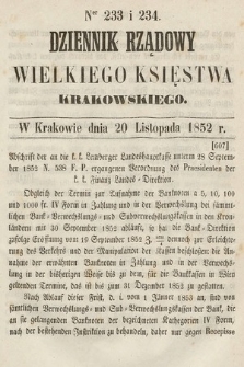 Dziennik Rządowy Wielkiego Księstwa Krakowskiego. 1852, nr 233-234