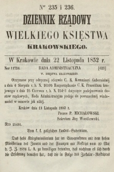 Dziennik Rządowy Wielkiego Księstwa Krakowskiego. 1852, nr 235-236