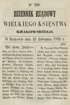 Dziennik Rządowy Wielkiego Księstwa Krakowskiego. 1852, nr 238