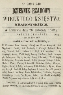 Dziennik Rządowy Wielkiego Księstwa Krakowskiego. 1852, nr 239-240